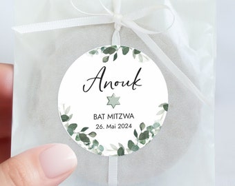 BAT MIZVA sticker personalized | Sticker Bat Mitzvah Bat Mitzvah Bar Mitzvah | Eucalyptus Greenery Design Mimi and Anton