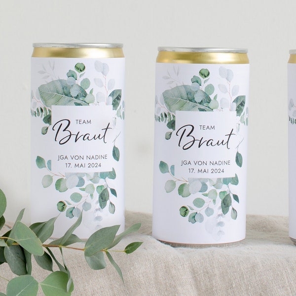 Banderole Prosecco PERSONNALISÉE | Autocollant pour JGA, mariage, canette de boissons, design banderole Eucalyptus Greenery Mimi et Anton