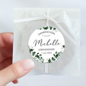 CAMBIO DE VIDA GRACIAS pegatina personalizada | 12x gracias pegatinas confi bautismo comunión juventud consagración | Vegetación de eucalipto Mimi y Anton