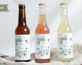 MATRIMONIO Etichette per bottiglie personalizzate | Bottiglia di birra, bottiglia di vino soda | Adesivo Matrimonio, Verde Eucalipto Design Mimi e Anton
