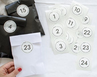 Numéros du calendrier de l'Avent | 24 numéros de calendrier de l'avent à coller, stickers calendrier de l'avent aux couleurs magiques style nordique Mimi et Anton