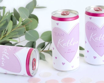 Prosecco Banderole PERSONALISIERT | Sticker für JGA, Hochzeit, Getränke-Dosen-Banderole Design Pink Rosa Herzchen Mimi und Anton