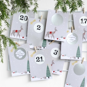 RUBBEL Advent calendar, to scratch, deer in the snow, craft set 97 pieces | Time instead of stuff voucher calendar in Nordic style | Mimi and Anton