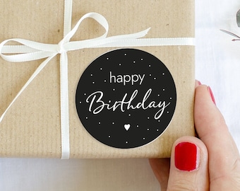 Aufkleber HAPPY BIRTHDAY | 12x Aufkleber rund 5 cm | für Geschenke, Post, Sticker für Papiertüten, Nordic, Scandi Design Mimi und Anton