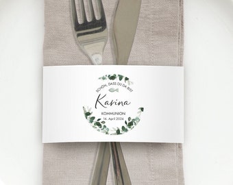 COMMUNION napkin banderole personalized | 12x napkin banderoles confirmation baptism youth consecration | Eucalyptus Mimi and Anton