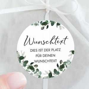 Pegatina PERSONALIZADA con el texto que desees | 12x redondo, 5 cm | Regalo para invitados de comunión, confirmación y dedicación de jóvenes | Eucalipto Mimi y Anton