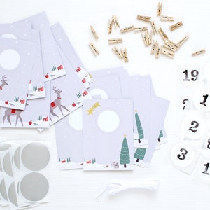 RUBBEL Advent calendar, for scratching, deer in the snow, craft set 97 pieces Time instead of stuff voucher calendar in Nordic style Mimi and Anton image 4