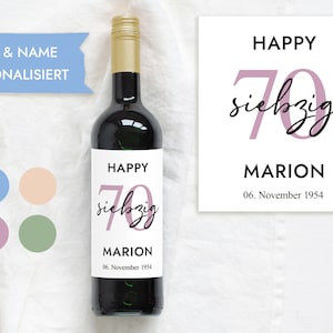 70th Birthday Gift | Personalized Wine Bottle Label | Happy Birthday Wine Label | Design Mimi and Anton