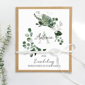 CADEAU EN ESPÈCES POUR INSCRIPTION SCOLAIRE personnalisé | Carte élégante avec compartiment pour l'argent et espace pour les souhaits personnels | Verdure d'eucalyptus Mimi et Anton