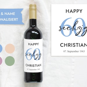 60th birthday gift | Personalized Bottle Label Wine Bottle Label | Wine label Happy Birthday | Design Mimi and Anton