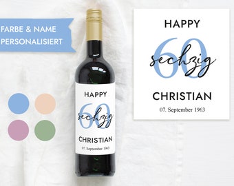 Regalo de cumpleaños número 60 | Etiqueta de botella personalizada Etiqueta de botella de vino | Etiqueta de vino Feliz cumpleaños | Diseño Mimi y Antón