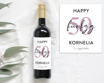 50 Geburtstag Geschenk | Personalisiertes Flaschenetikett Wein Flaschen Etikett | Weinlabel Happy Birthday | Design Mimi und Anton