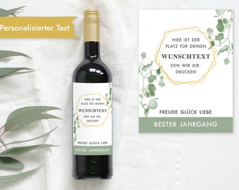 Personalized bottle label with desired text for wedding, baby, anniversary, birthday | Wine label label | Eucalyptus Mimi and Anton