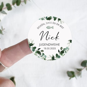 Adesivo CONFESSIONE GIOVANILE È bello che tu sia qui | personalizzato | 12x rotondi 5 cm | Comunione Battesimo Cresima | Eucalyptus Mimi e Anton