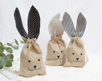 OSTERBEUTEL personalisiert | Osterkorb, Ostertasche | Hasenohren Punkte, Geschenkbeutel Hase mit Namen für Junge, Mädchen, Osterhase