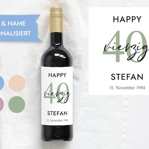 40th Birthday Gift Personalized Bottle Label Wine Bottle Label Wine Label Happy Birthday Design Mimi and Anton image 1
