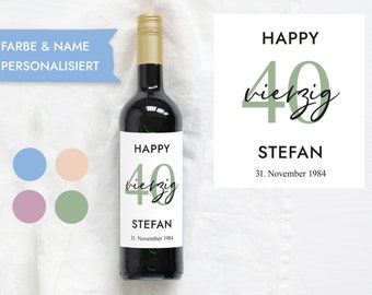 Cadeau du 40e anniversaire | Étiquette de bouteille personnalisée Étiquette de bouteille de vin | Étiquette de vin Joyeux anniversaire | Conception Mimi et Anton