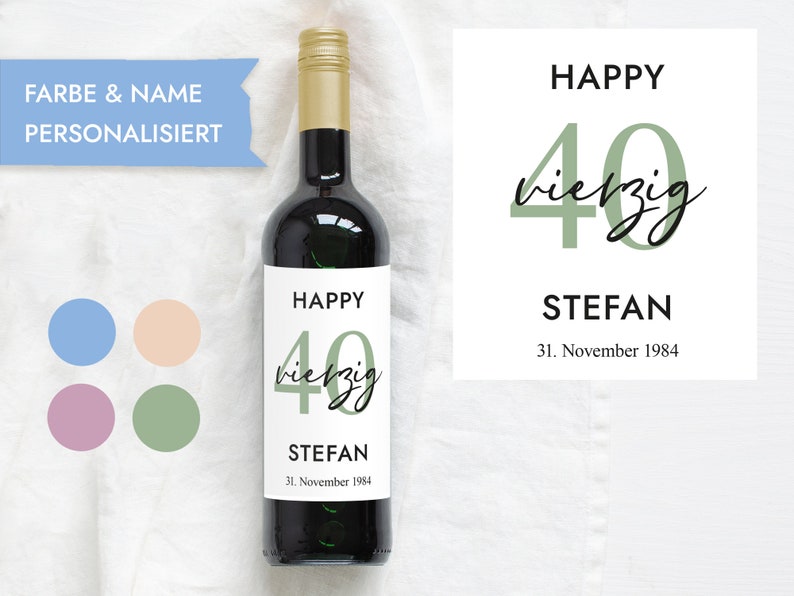 40th Birthday Gift Personalized Bottle Label Wine Bottle Label Wine Label Happy Birthday Design Mimi and Anton image 1