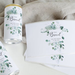 Prosecco Banderole PERSONALISIERT Sticker für JGA, Hochzeit, Getränke-Dosen-Banderole Design Eukalyptus Greenery Mimi und Anton Bild 8