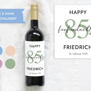 85 Geburtstag Geschenk | Personalisiertes Flaschenetikett Wein Flaschen Etikett | Weinlabel Happy Birthday | Design Mimi und Anton