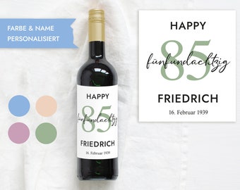 85e verjaardagscadeau | Gepersonaliseerde flesetiket Wijnflesetiket | Wijnetiket Happy Birthday | Ontwerp Mimi en Anton