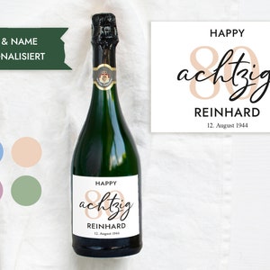 Cadeau du 80e anniversaire | Autocollant personnalisé de bouteille de champagne d’étiquette de bouteille | Étiquette de vin Joyeux anniversaire | Conception Mimi et Anton