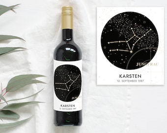 Bottle Label VIRGO Zodiac Sign | Personalized wine label as a birthday gift in BOHO STYLE design by Mimi and Anton