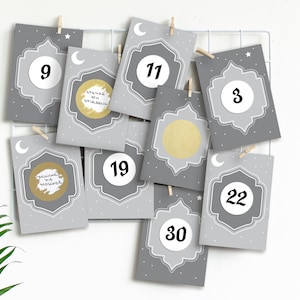 RAMADAN Kalender für Kinder zum Rubbeln, GOLD Grau, Set 122 Teile | Gute Taten statt Zeug Gutschein-Kalender Nordic Stil | Mimi und Anton