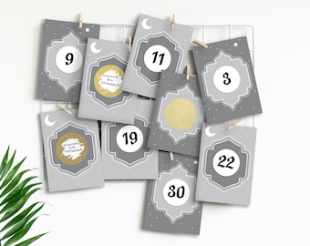 RAMADAN calendar for children to scratch, GOLD gray, set of 122 pieces | Good deeds instead of stuff voucher calendar Nordic style | Mimi and Anton