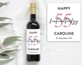 55th birthday gift | Personalized Bottle Label Wine Bottle Label | Wine label Happy Birthday | Design Mimi and Anton