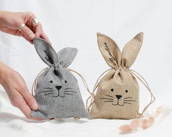 OSTERBEUTEL personalisiert mit Hasengesicht | Osterkorb personalisiert, Osterhase, Ostertasche Hase mit Namen Ostergeschenk Junge, Mädchen
