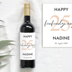 25 Geburtstag Geschenk | Personalisiertes Flaschenetikett Wein Flaschen Etikett | Weinlabel Happy Birthday | Design Mimi und Anton