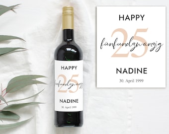 25 Geburtstag Geschenk | Personalisiertes Flaschenetikett Wein Flaschen Etikett | Weinlabel Happy Birthday | Design Mimi und Anton