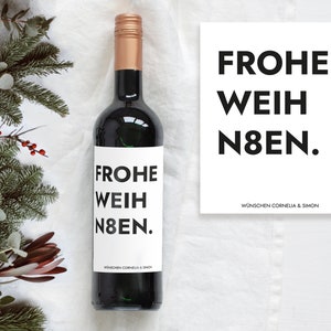 Aufkleber Weihnachten Geschenk | Personalisiertes Flaschenetikett Wein Flaschen Etikett | Frohe Weihnachten | Design Mimi und Anton
