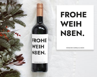 Aufkleber Weihnachten Geschenk | Personalisiertes Flaschenetikett Wein Flaschen Etikett | Frohe Weihnachten | Design Mimi und Anton