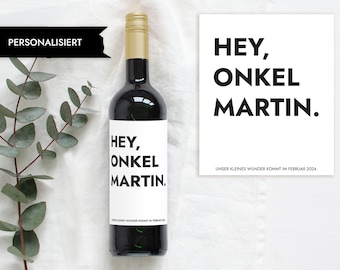 ONKEL | Personalisiertes Weinlabel Du wirst Onkel | Schwangerschaft verkünden Bruder | Babyankündigung im Design Minimal Mimi und Anton