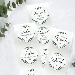 COMMUNION THANK YOU sticker personalized 12x thank you round, 5 cm Sticker confirmation baptism youth consecration Eucalyptus Mimi and Anton image 4