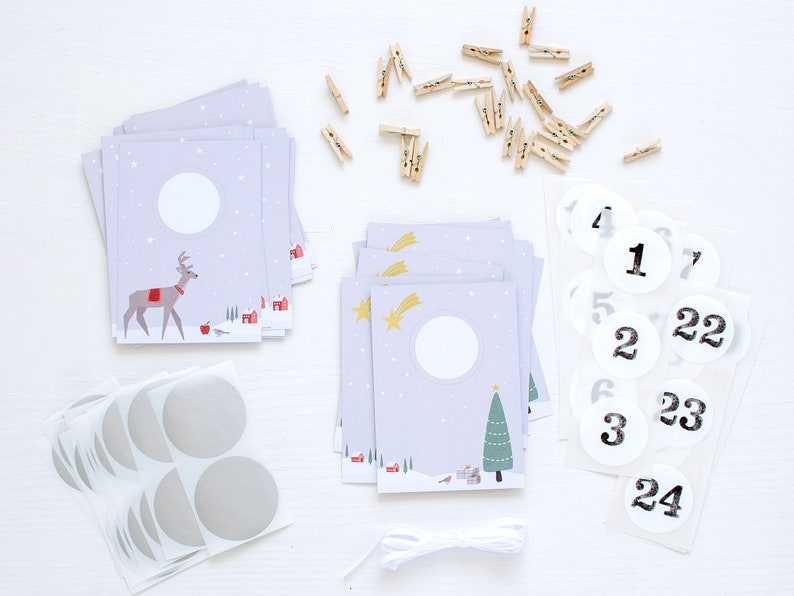 RUBBEL Advent calendar, for scratching, deer in the snow, craft set 97 pieces Time instead of stuff voucher calendar in Nordic style Mimi and Anton image 9