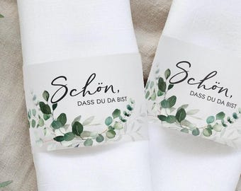 Parchment Napkin Bands | 12x Napkin Bands "Nice to see you" | Table Decoration Transparent Paper | Eucalyptus Mimi and Anton
