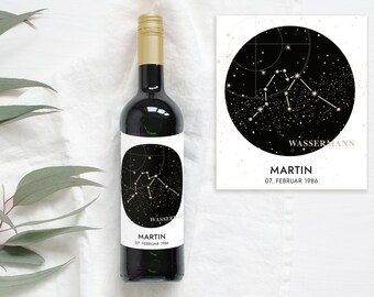 Pisces Zodiac | Bottle Label Personalized wine label as a birthday gift in BOHO STYLE design by Mimi and Anton