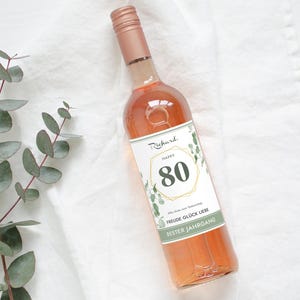 Cadeau du 80e anniversaire | Étiquette de bouteille personnalisée Étiquette de bouteille de vin | Étiquette de vin Joyeux Anniversaire | Eucalyptus Mimi et Anton