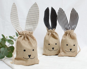 OSTERBEUTEL personalisiert | Osterkorb Ostertasche Osterhase | Hasenohren Karo, Geschenkbeutel Hase mit Namen für Junge, Mädchen, Osterkorb,