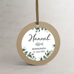 KOMMUNION Aufkleber personalisiert | 24x Aufkleber auf Bogen rund 4 cm | Sticker Taufe Konfirmation Jugendweihe | Eukalyptus Mimi und Anton