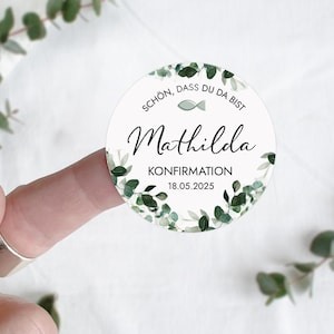 Pegatina de CONFIRMACIÓN Qué bueno que estés aquí | personalizado | 12x redondo 5 cm | Comunión Bautismo Consagración Juvenil | Eucalipto Mimi y Anton