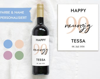 90th birthday gift | Personalized Bottle Label Wine Bottle Label | Wine label Happy Birthday | Design Mimi and Anton