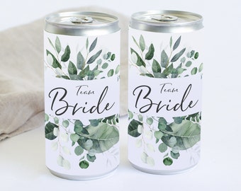 Prosecco Banderole TEAM BRAUT | Sticker für JGA, Hochzeit, Getränke-Dosen-Banderole Design Eukalyptus Greenery Mimi und Anton