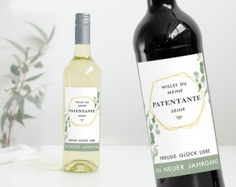 Bottle label GODFATHER UNCLE | Wine label Will you be my godfather? | Announcing pregnancy to a friend | Design Eucalyptus renna deluxe