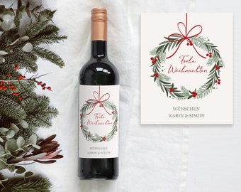 Weihnachten Geschenk | Personalisiertes Flaschenetikett Wein Flaschen Etikett | Weinlabel Frohe Weihnachten | Design Mimi und Anton