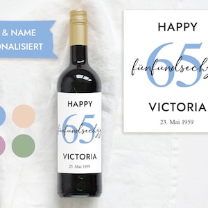 65e verjaardagscadeau | Gepersonaliseerde flesetiket Wijnflesetiket | Wijnetiket Happy Birthday | Ontwerp Mimi en Anton