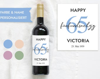 65e verjaardagscadeau | Gepersonaliseerde flesetiket Wijnflesetiket | Wijnetiket Happy Birthday | Ontwerp Mimi en Anton